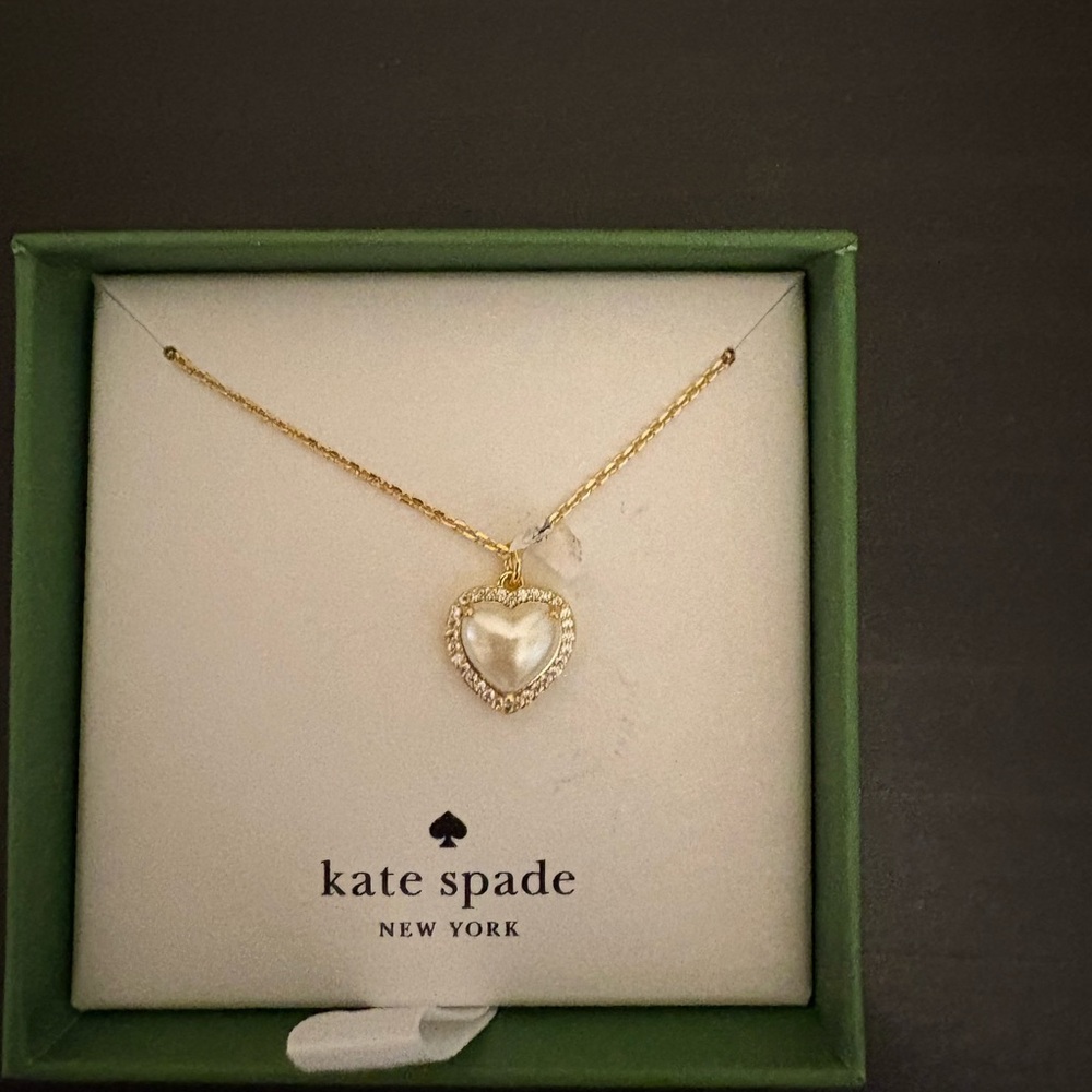 kate spade gold-tone heart pendant with pearl center and crystal trim